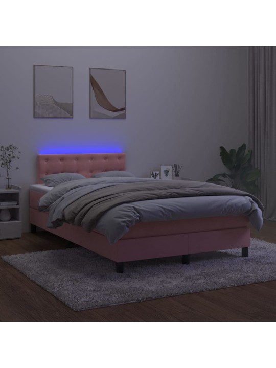Box spring postel s matrací a led růžová 120x200 cm samet