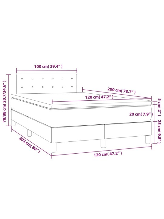 Box spring postel s matrací a led růžová 120x200 cm samet