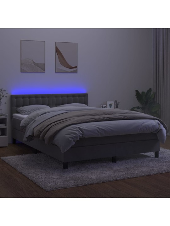 Box spring postel s matrací a LED světle šedá 140x190 cm samet