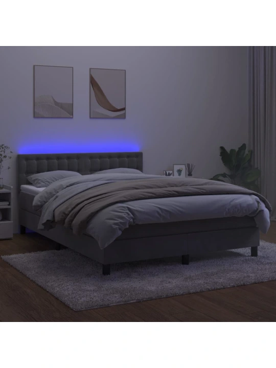 Box spring postel s matrací a LED světle šedá 140x190 cm samet