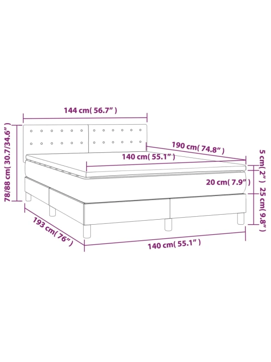 Box spring postel s matrací a LED světle šedá 140x190 cm samet