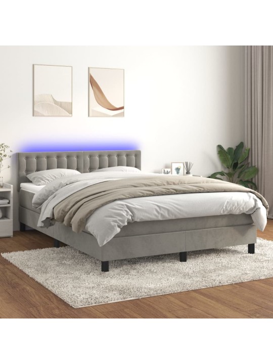 Box spring postel s matrací a LED světle šedá 140x190 cm samet