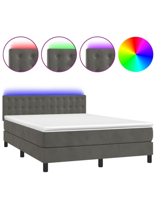 Box spring postel s matrací a LED tmavě šedá 140x190 cm samet