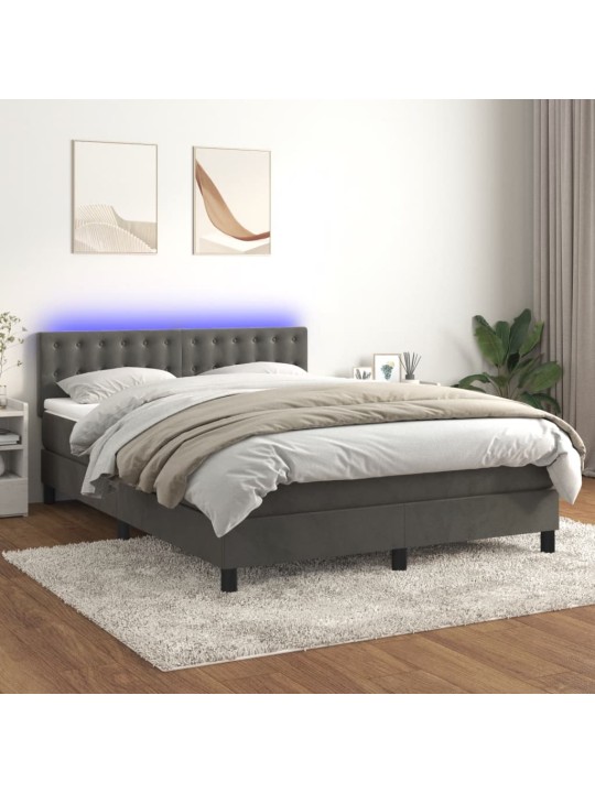 Box spring postel s matrací a LED tmavě šedá 140x190 cm samet