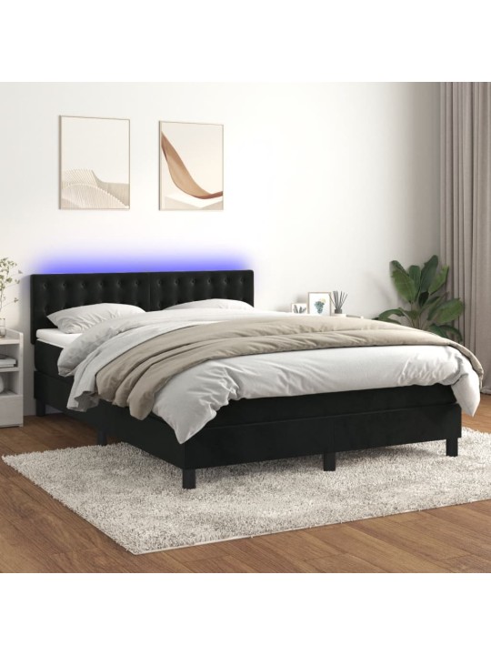 Box spring postel s matrací a LED černá 140x190 cm samet