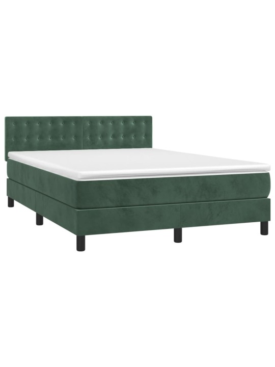 Box spring postel s matrací a led tmavě zelená 140x190 cm samet