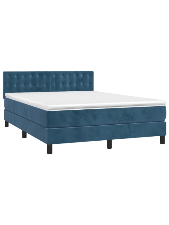 Box spring postel s matrací a LED tmavě modrá 140x190 cm samet