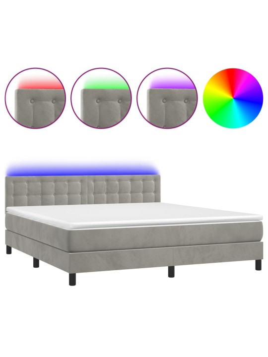Box spring postel s matrací a LED světle šedá 160x200 cm samet