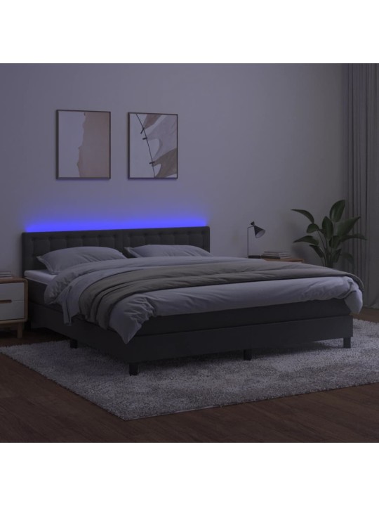 Box spring postel s matrací a LED tmavě šedá 160x200 cm samet