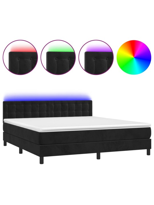 Box spring postel s matrací a LED černá 160x200 cm samet
