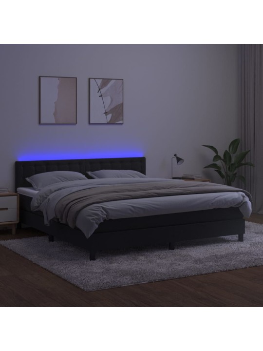 Box spring postel s matrací a LED černá 160x200 cm samet