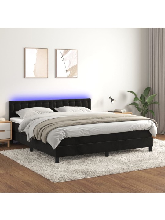 Box spring postel s matrací a LED černá 160x200 cm samet