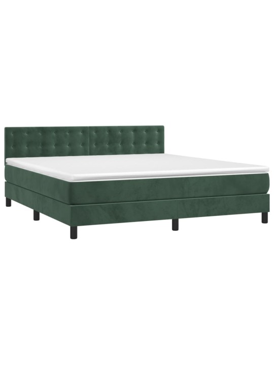 Box spring postel s matrací a led tmavě zelená 160x200 cm samet
