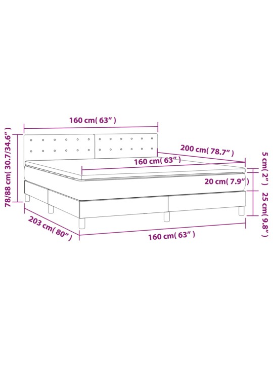 Box spring postel s matrací a led tmavě zelená 160x200 cm samet
