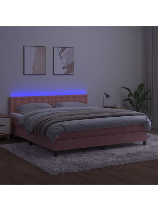 Box spring postel s matrací a LED růžová 160x200 cm samet