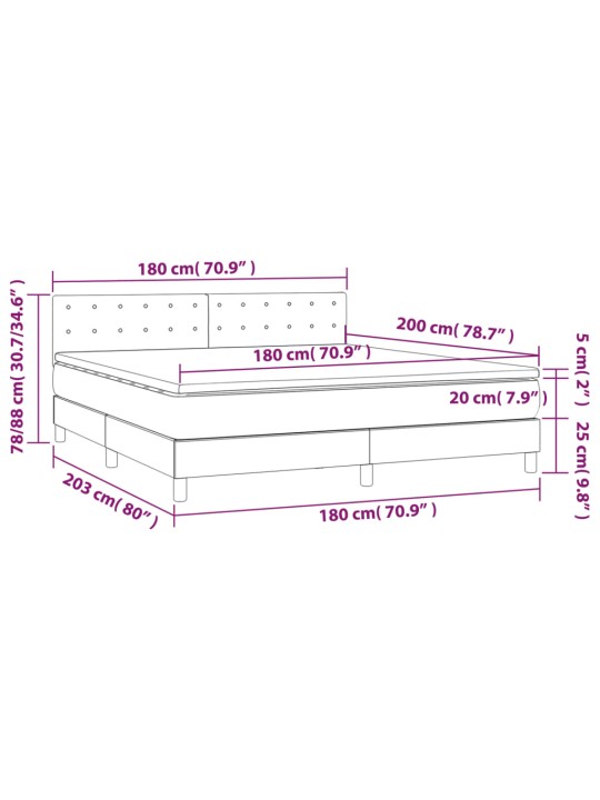 Box spring postel s matrací a LED světle šedá 180x200 cm samet