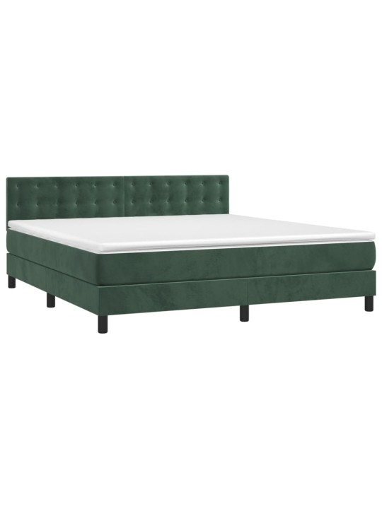 Box spring postel s matrací a led tmavě zelená 180x200 cm samet