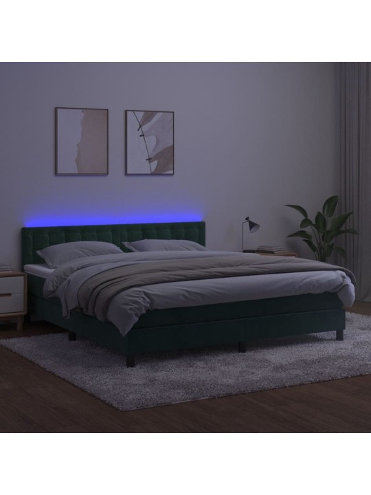 Box spring postel s matrací a led tmavě zelená 180x200 cm samet