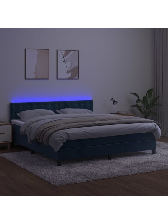 Box spring postel s matrací a led tmavě modrá 180x200 cm samet