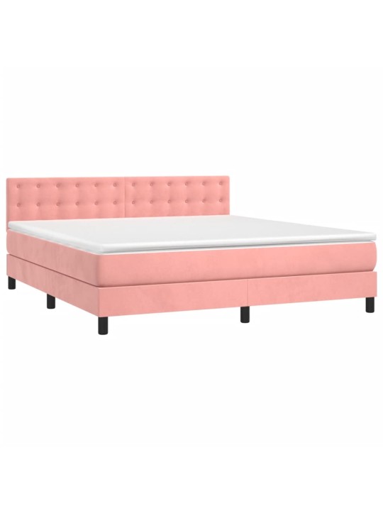 Box spring postel s matrací a LED růžová 180x200 cm samet