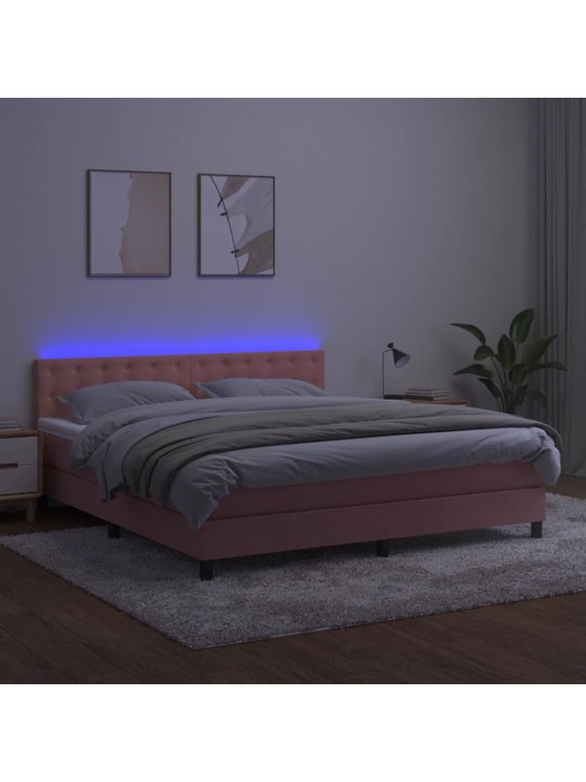 Box spring postel s matrací a LED růžová 180x200 cm samet