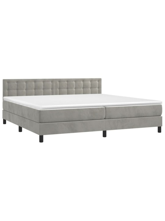 Box spring postel s matrací a LED světle šedá 200x200 cm samet