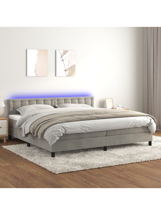 Box spring postel s matrací a LED světle šedá 200x200 cm samet