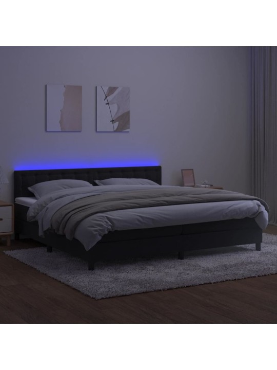 Box spring postel s matrací a LED černá 200x200 cm samet