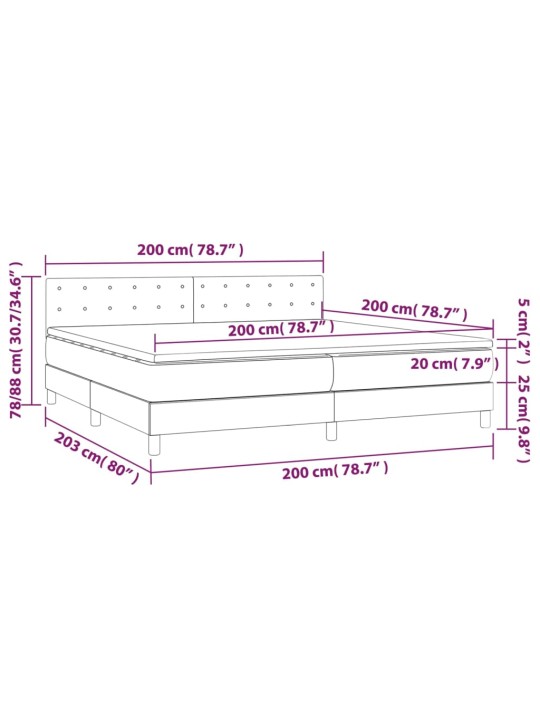 Box spring postel s matrací a LED černá 200x200 cm samet