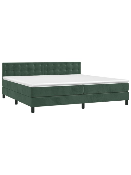 Box spring postel s matrací a led tmavě zelená 200x200 cm samet