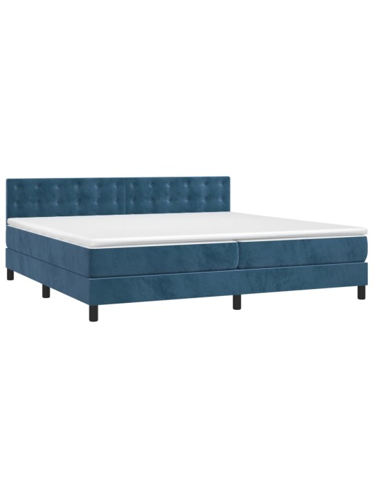 Box spring postel s matrací a led tmavě modrá 200x200 cm samet