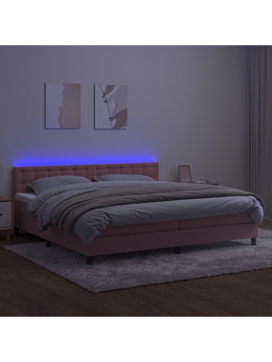 Box spring postel s matrací a LED růžová 200x200 cm samet