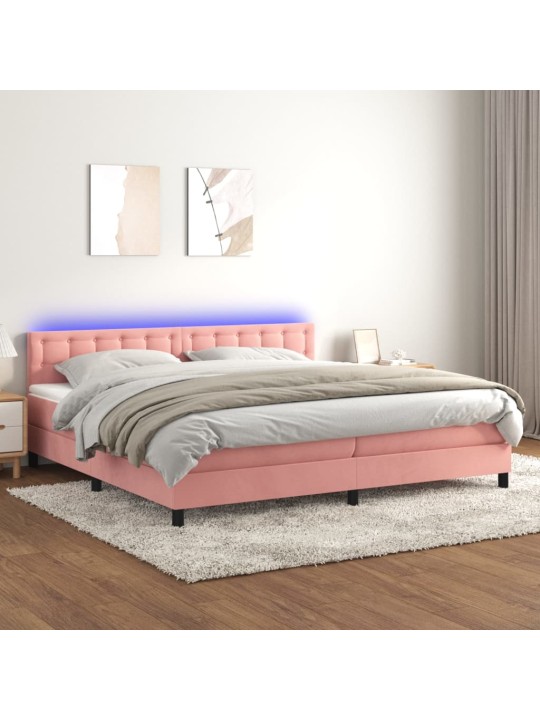 Box spring postel s matrací a LED růžová 200x200 cm samet