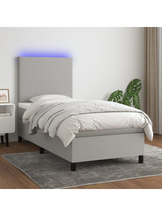 Box spring postel s matrací a LED světle šedá 80x200 cm textil