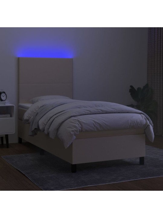 Box spring postel s matrací a led krémová 80 x 200 cm textil
