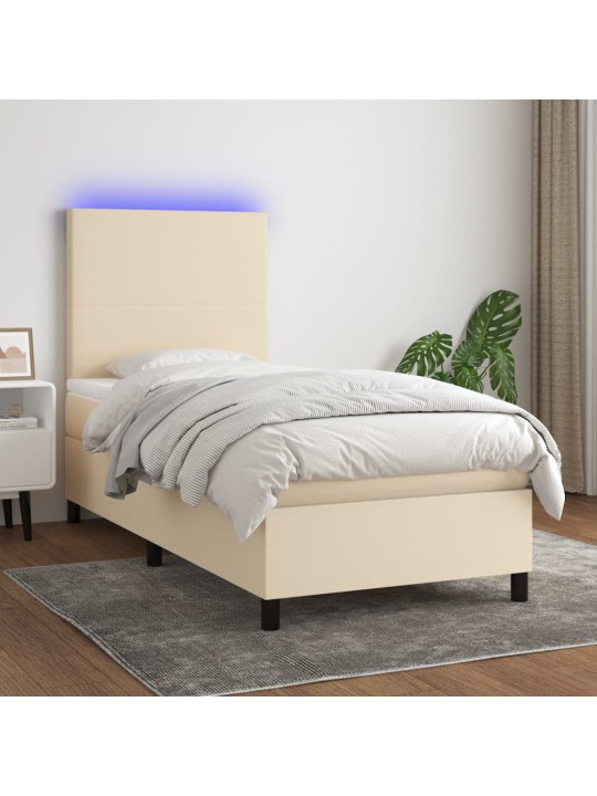 Box spring postel s matrací a led krémová 80 x 200 cm textil