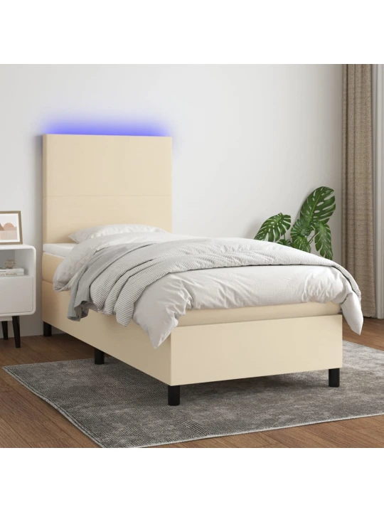 Box spring postel s matrací a led krémová 80 x 200 cm textil