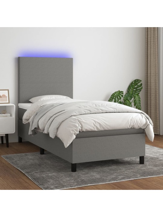 Box spring postel s matrací a LED tmavě šedá 90x190 cm textil