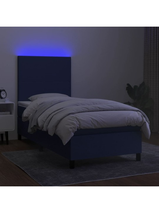 Box spring postel s matrací a LED modrá 90x190 cm textil