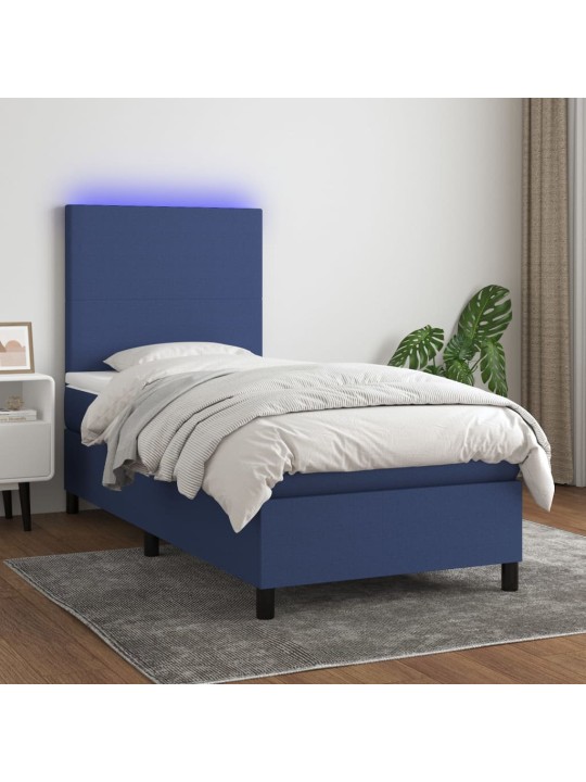 Box spring postel s matrací a LED modrá 90x200 cm textil