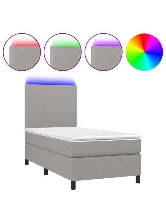 Box spring postel s matrací a LED světle šedá 100x200 cm textil