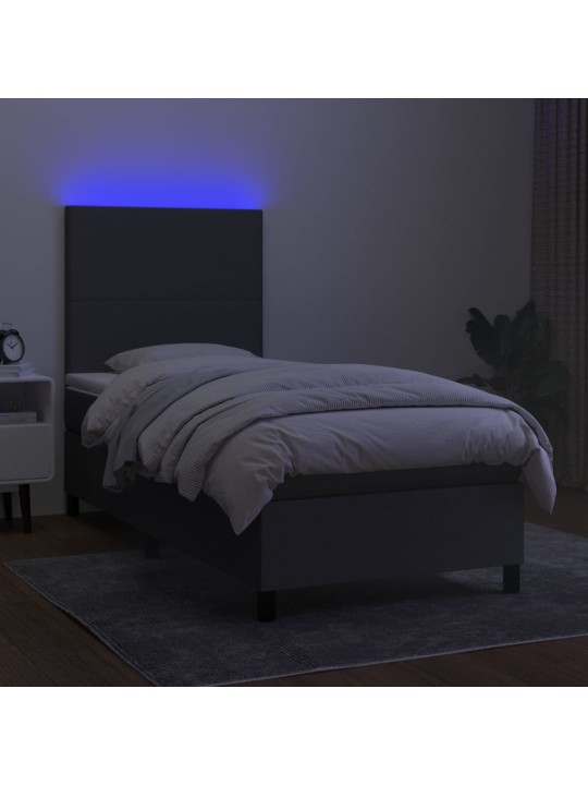 Box spring postel s matrací a LED tmavě šedá 100x200 cm textil