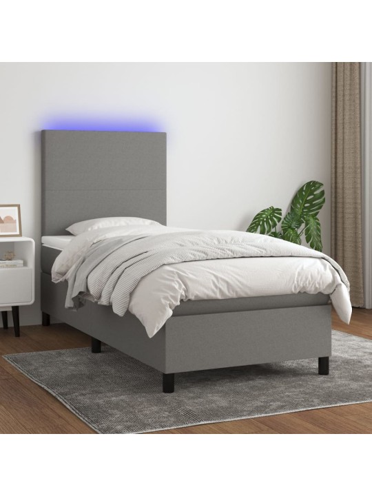 Box spring postel s matrací a LED tmavě šedá 100x200 cm textil