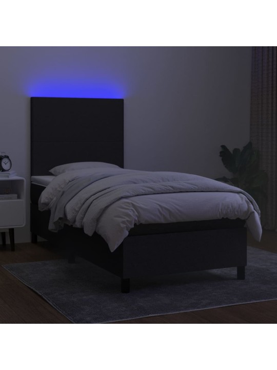 Box spring postel s matrací a LED černá 100x200 cm textil