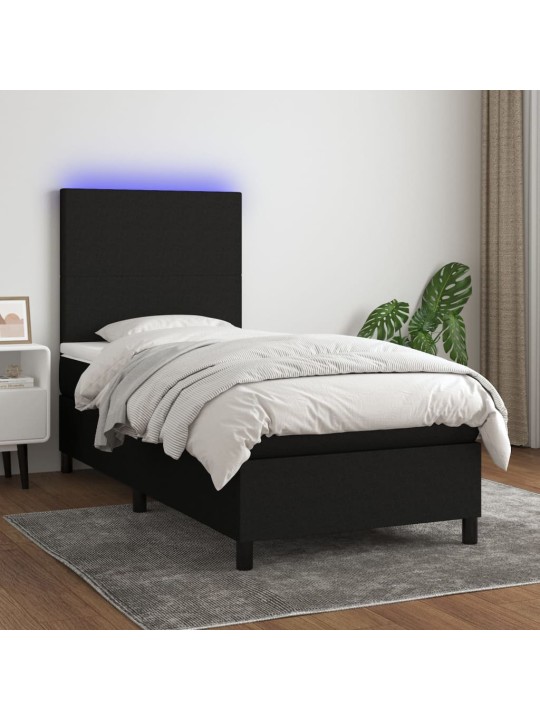 Box spring postel s matrací a LED černá 100x200 cm textil