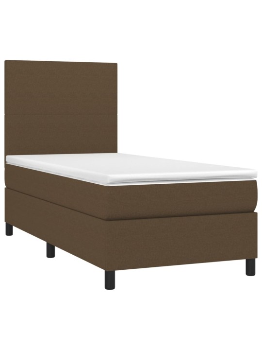 Box spring postel s matrací a led tmavě hnědá 100x200 cm textil