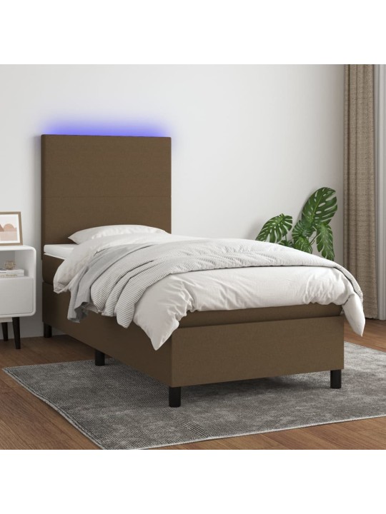 Box spring postel s matrací a led tmavě hnědá 100x200 cm textil