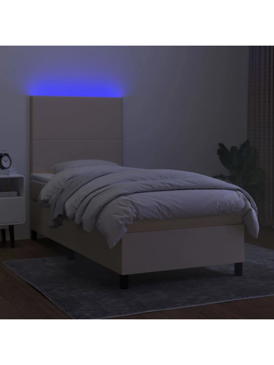 Box spring postel s matrací a LED krémová 100x200 cm textil