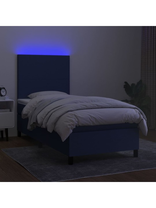 Box spring postel s matrací a LED modrá 100x200 cm textil