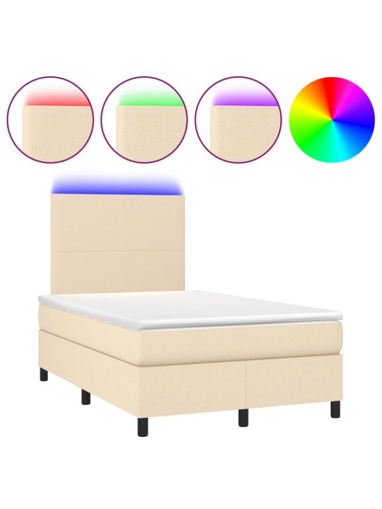 Box spring postel s matrací a LED krémová 120 x 200 cm textil